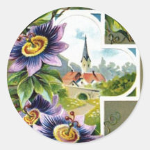 Croix avec les fleurs pourpres autocollants ronds