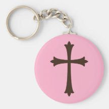 Croix brune élégante sur élégant simple rose porte-clefs