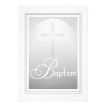 Croix chrétienne de baptême dans gris et blanc invitations personnalisées