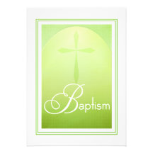 Croix chrétienne de baptême en vert invitations personnalisées