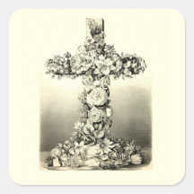 Croix chrétienne florale vintage 1869 de Pâques Sticker Carré
