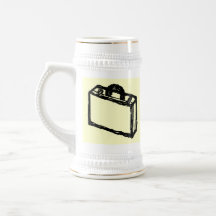 Croquis de cas. Noir et crème. Valise, serviette Tasses