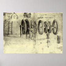 Croquis d'ingénierie d'une roue par Leonardo da Vi Posters
