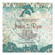 Cru Teal de dauphins de faire-part de mariage de p
