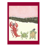 Crustacés et tortue de danse sur la plage cartes postales
