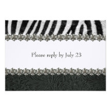 Cuir RSVP de noir de fausse pierre de zèbre Carton D'invitation