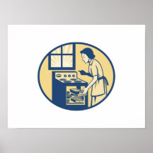 Cuisson de Baker de femme au foyer dans le fournea Posters