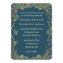 Cuivre de marine et mariage vert de paon de Paisle Invitations Personnalisables