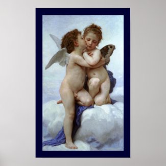 Cupidon et psyché comme les enfants/ange embrassen affiche