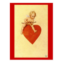 Cupidon sur un coeur - carte postale
