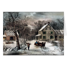 Currier et Ives - carte de voeux - hiver de ferme