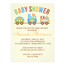Custom transportation train baby shower personalized announcement