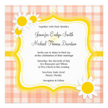 Cute Orange Plaid; Daisy Personalized Invitations