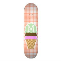 Cute Orange Plaid; Ice Cream Cone Custom Skate Board