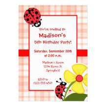 Cute Orange Plaid Ladybug Custom Invitations
