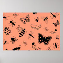 Cute Vector Bugs & Butterflies (Tangerine Orange) Posters