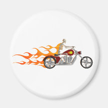 Cycliste et flammes squelettiques : aimants