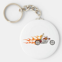 Cycliste et flammes squelettiques : porte-clés