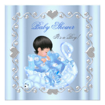 Cygne mignon de bleus layette de garçon de baby sh cartons d'invitation personnalisés