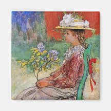 Dagmar tenant des fleurs magnets