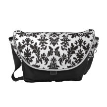 Damask black and white messenger bag