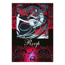 DAMASSÉ BLANCHE NOIRE ROUGE RSVP, rubis de l'ART N Faire-part