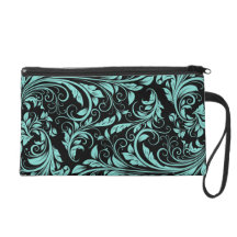 Damassé bleue et noire d'Aqua Sacs À Main Avec Dragonne