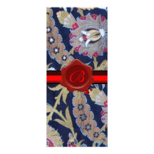 DAMASSÉ BLEUE VERTE ET NOIRE, MONOGRAMME ROUGE DE  INVITATION