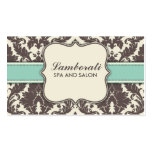 Damassé Brown moderne élégant floral beige et vert Modèles De Cartes De Visite