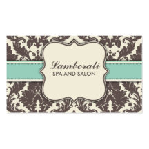 Damassé Brown moderne élégant floral beige et vert Modèles De Cartes De Visite