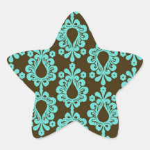 damassé brune et bleu vert de bleu d'aqua autocollant en étoile