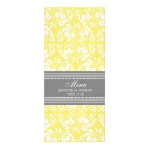 Damassé de gris de citron de menu de mariage double cartes customisées