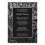 Damassé de gris noir et argenté - douche nuptiale invitations