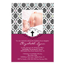 Damassé de noir de photo d'invitations de baptême 
