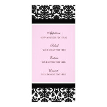 Damassé de noir de rose de menu de mariage double cartes customisées