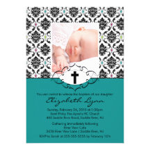 Damassé de photo d'invitations de baptême de baptê