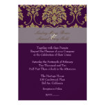 Damassé de prune/lavande/or de faux invitations personnalisées
