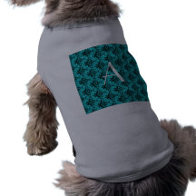Damassé de turquoise de monogramme tee-shirt pour toutou