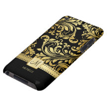 Damassé élégante de noir et d'or avec le monogramm coque Case-Mate iPod touch