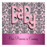 Damassé et invitation rose de baby shower
