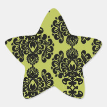 damassé fleurie élégante olive et noire sticker en étoile