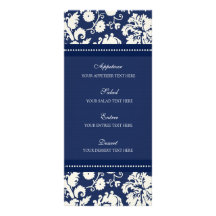Damassé florale bleue de menu de mariage carte double