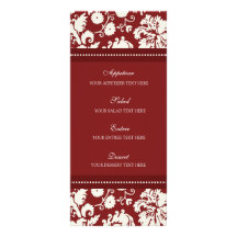 Damassé florale rouge de menu de mariage cartes doubles customisables
