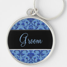Damassé florentine vintage (bleue) (mariage) porte-clef
