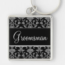 Damassé florentine vintage (mariage) (blanc) porte-clefs