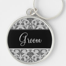 Damassé florentine vintage (noir) (mariage) porte-clés
