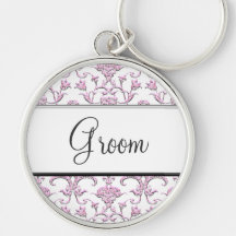Damassé florentine vintage (rose) (mariage) porte-clefs