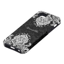 Damassé-Monogramme floral fleuri noir et blanc Étui iPhone 5