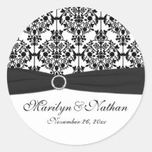 Damassé noire et blanche 1,5" autocollant rond