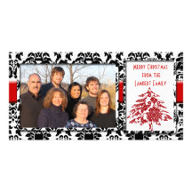 Damassé noire et blanche avec le Joyeux Noël d'arb Carte Avec Photo